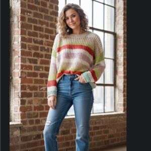 Easel Multicolor Striped Knit Sweater